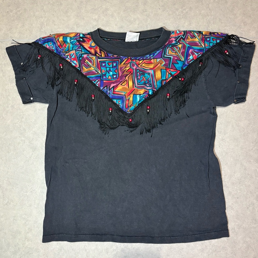 Colorful Geometric Fringe Short Sleeve Tee